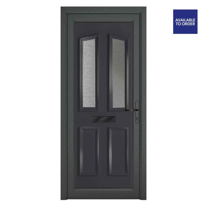 Smart Security uPVC Front Door 4 panel 2 Glass Kensington Grey/White Left Hand Obscure Glass 920x2090mm