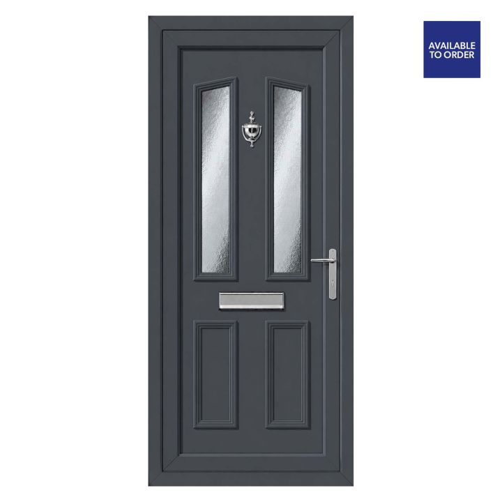 Smart Security uPVC Front Door 4 Panel 2 Glass Kensington Grey/White Left Hand Obscure Glass 920 x 2090mm