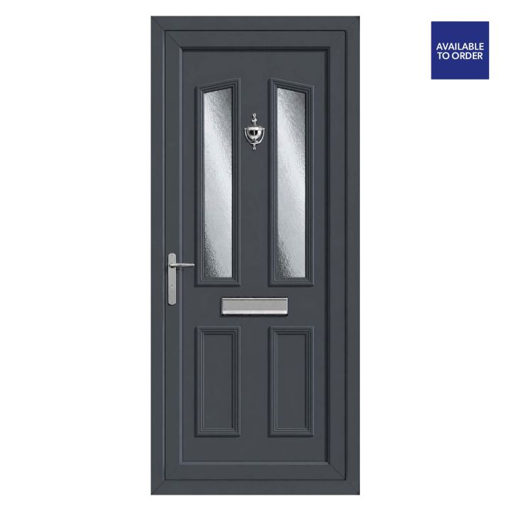 Smart Security uPVC Front Door 4 Panel 2 Glass Kensington Grey/White Right Hand Obscure Glass 920 x 2090mm