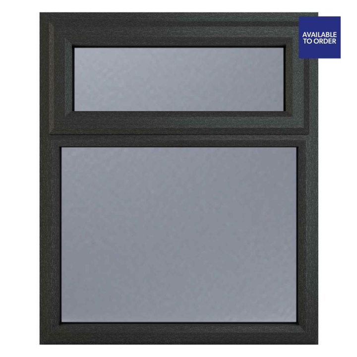 Crystal Top Hung Over Fixed Panel Obscure Glazed Grey/White uPVC Window