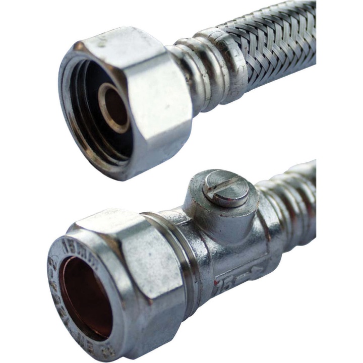 Flexible Tap Connector 15mm x ½" x 300mm with Isolator Valve