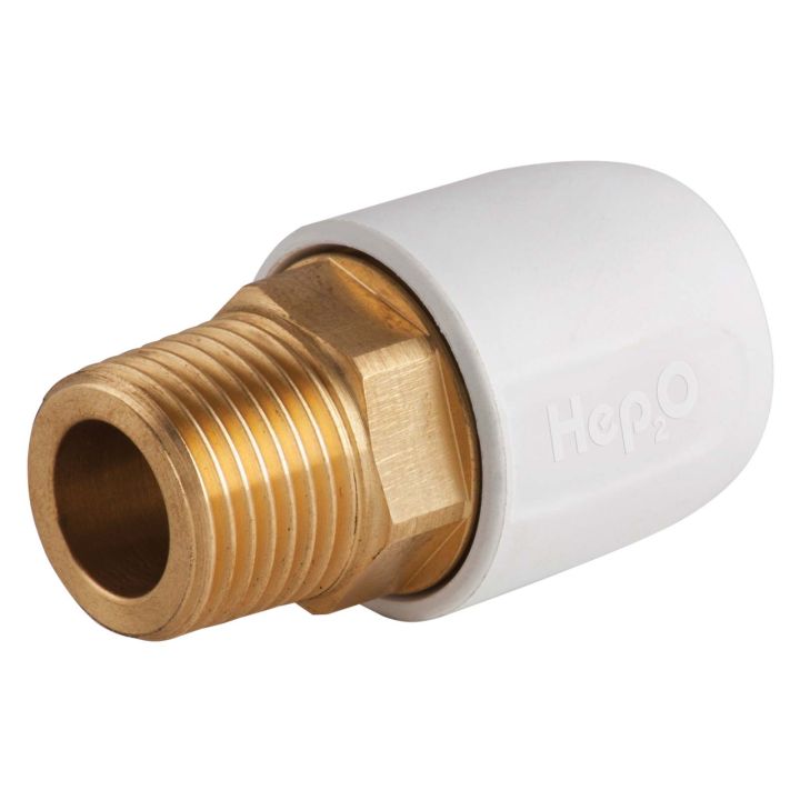 Hep2O Push-Fit Brass Adaptor Male Socket 1/2in x 15mm 