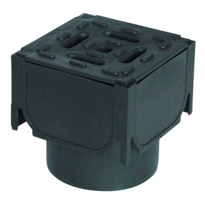 ACO HexDrain® Corner Unit with Black Plastic Grating and Vertical Outlet