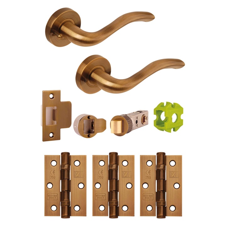 Jigtech Solar Privacy Latch Door Handle Pack Antique Brass