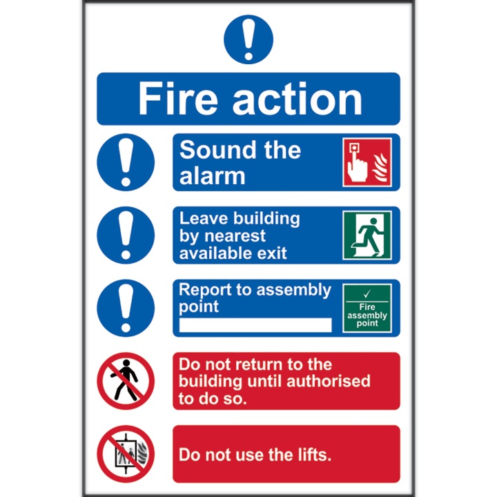 Fire Action Sign 200 x 300mm Self Adhesive