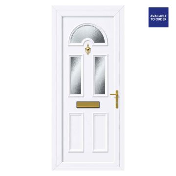 Smart Security uPVC Front Door Sunburst Glass Sandringham White Left Hand Obscure Glass 920 x 2090mm
