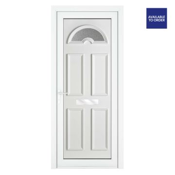 Smart Security uPVC Front Door Sunburst Glass Sandringham White Right Hand Obscure Glass 920x2090mm