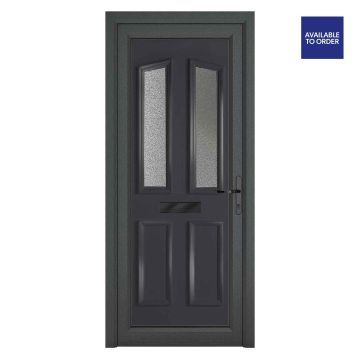 Smart Security uPVC Front Door 4 Panel 2 Glass Kensington Grey/White Left Hand Obscure Glass 920 x 2090mm