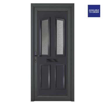 Smart Security uPVC Front Door 4 Panel 2 Glass Kensington Grey/White Right Hand Obscure Glass 920 x 2090mm