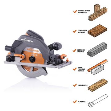Evolution 185mm Circular Saw with 1020mm 3-Piece Mini Track