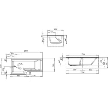 Blok 1700mm L Shape Left Hand Shower Bath