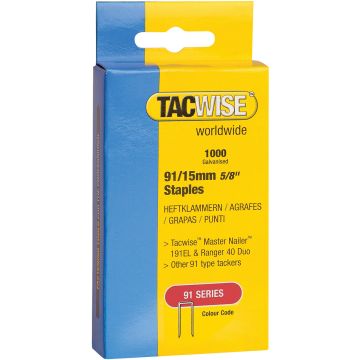 Tacwise 91 Series 15mm Narrow Crown Staples Pack of 1000