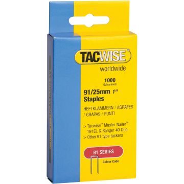 Tacwise 91 Series 25mm Narrow Crown Staples Pack of 1000