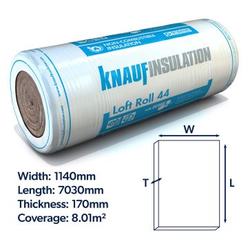 Knauf Insulation Loft Roll 44 170mm Covers 8.01m² Combi-Cut