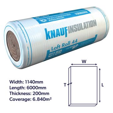 Knauf Insulation Loft Roll 44 200mm 6.840m²
